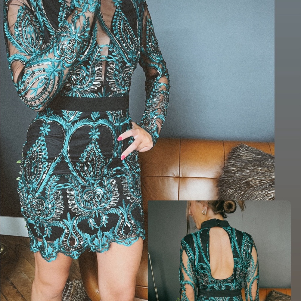 SEQUIN DAMASK CUPPED MINI PARTY DRESS